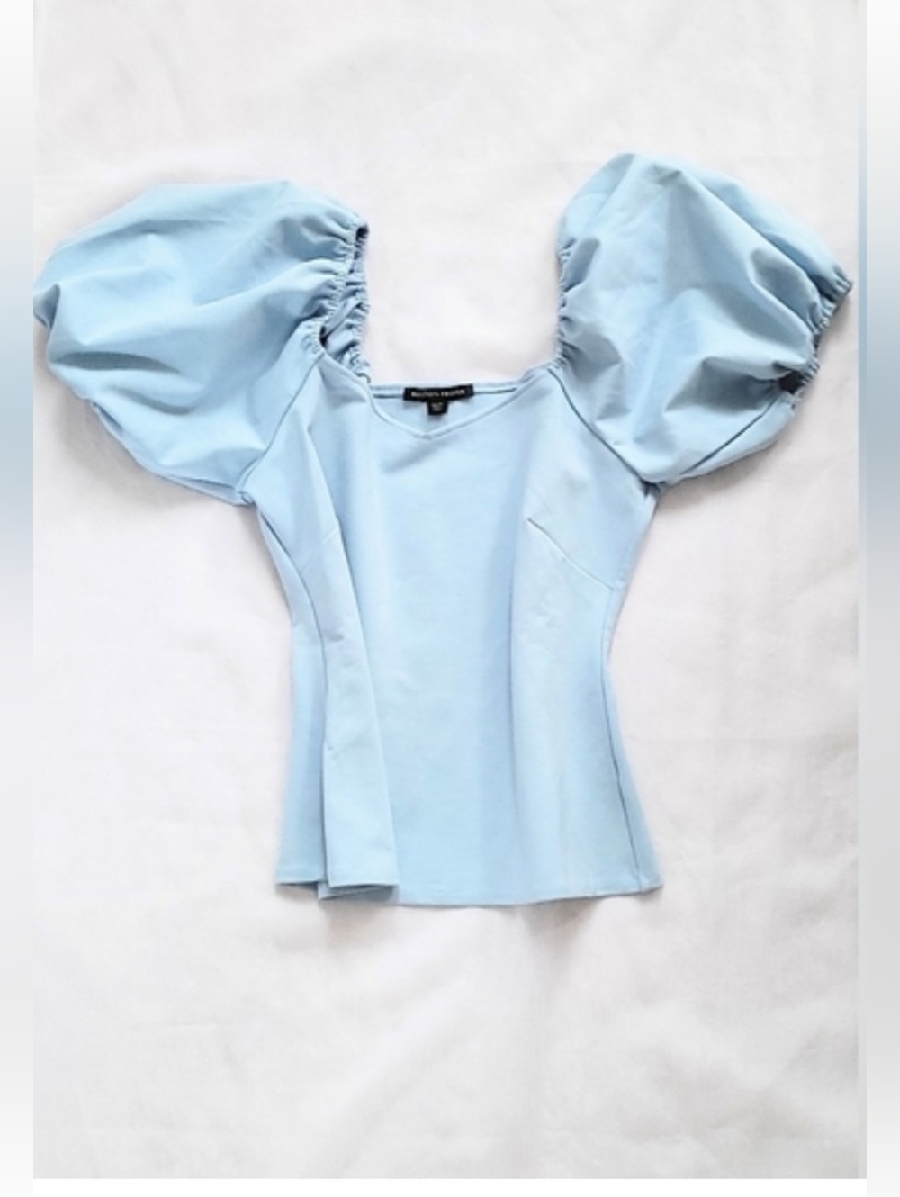 NWOT! Boston Proper Women's Sky Blue Spring Puff Sleeve Resort Crop Top Small - Picture 13 of 16